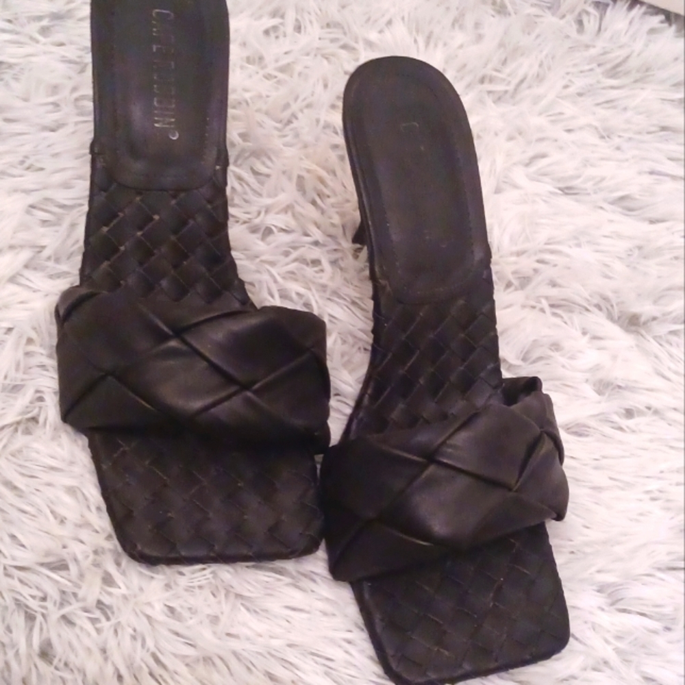Black sling back heels